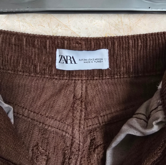 ZARA Women's Brown High Waist Straight Leg Corduroy Pants - Picture 11 of 16